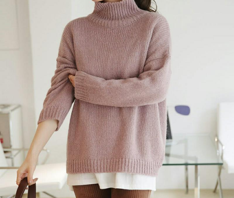 【只今10%OFF】ハイネックルーズニット・全4色・b65365 レディース 【tops】【トップス ニット ニットトップス ルーズ ゆったり 長袖 単色 無地 シンプル カジュアル ハイネック ラフ ウール　秋 冬 韓国 ファッション】【ハイホリHIHOLLI】