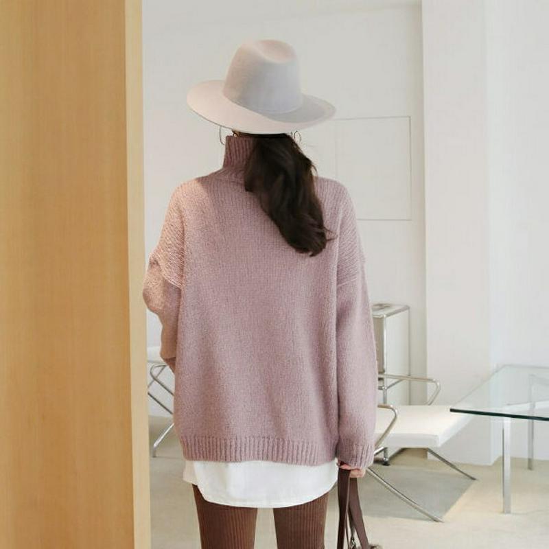 【只今10%OFF】ハイネックルーズニット・全4色・b65365 レディース 【tops】【トップス ニット ニットトップス ルーズ ゆったり 長袖 単色 無地 シンプル カジュアル ハイネック ラフ ウール　秋 冬 韓国 ファッション】【ハイホリHIHOLLI】