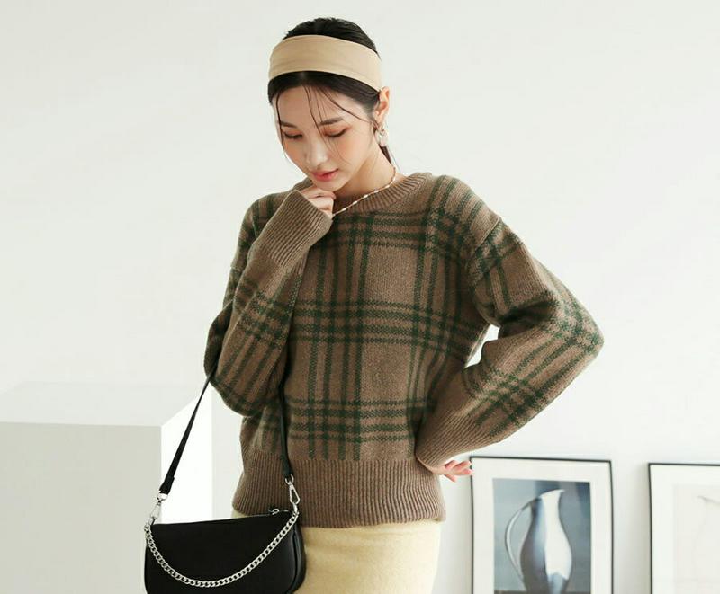 【只今10%OFF】ラウンドチェックニット・全3色・t61163 レディース 【tops】【トップス ニット ニットトップス チェック柄 ラウンドネック 長袖 カジュアル 大人 秋 冬 韓国 ファッション】