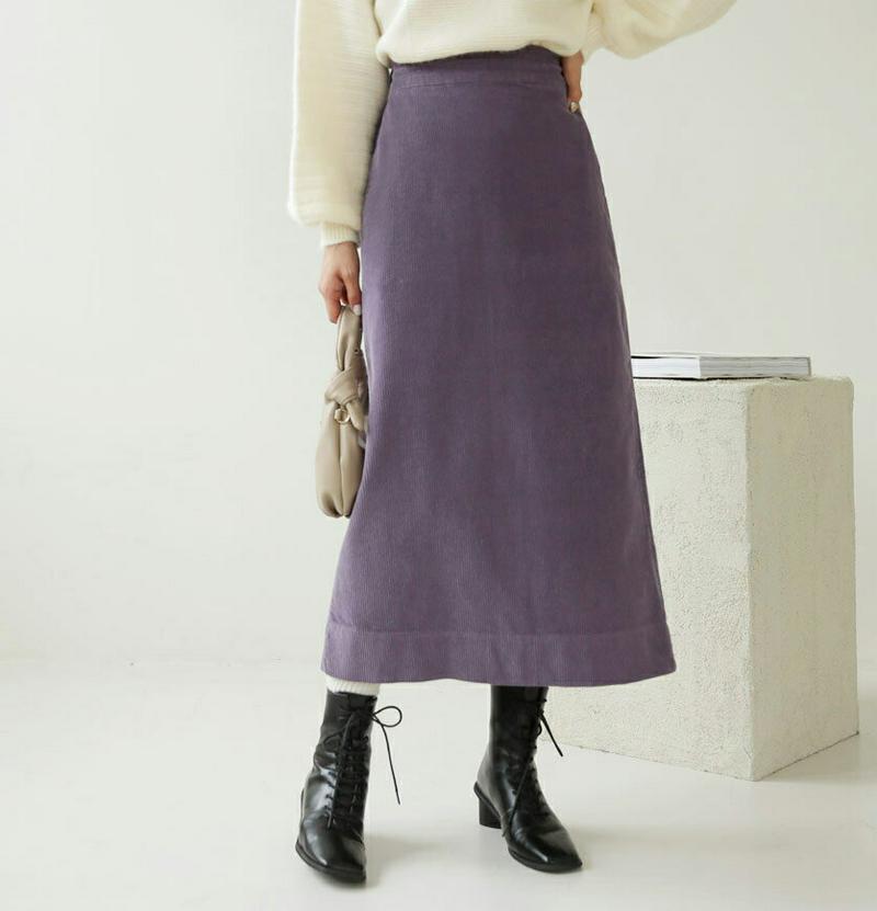 コーデュロイポケットスカート・全3色・b62005 レディース 【sk】韓国ファッション ボトムス スカート ロング Aライン フレア 無地 やわらかい ソフト カジュアル 秋 冬