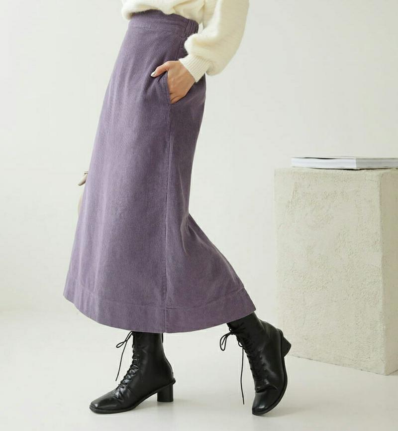 コーデュロイポケットスカート・全3色・b62005 レディース 【sk】韓国ファッション ボトムス スカート ロング Aライン フレア 無地 やわらかい ソフト カジュアル 秋 冬