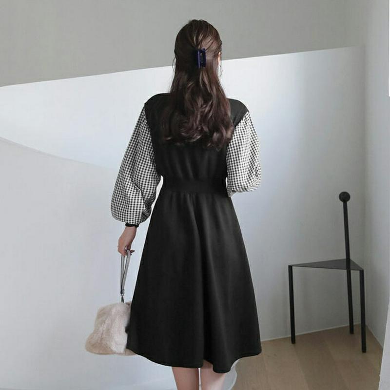 【只今10%OFF】裏起毛チェックスリーブワンピース・全3色・b65376 レディース 【ops】【ワンピース ミディ丈 ミディワンピース 長袖 チェック柄 裏起毛 カジュアル ラフ ギンガムチェック 冬 韓国 ファッション】【ハイホリHIHOLLI】