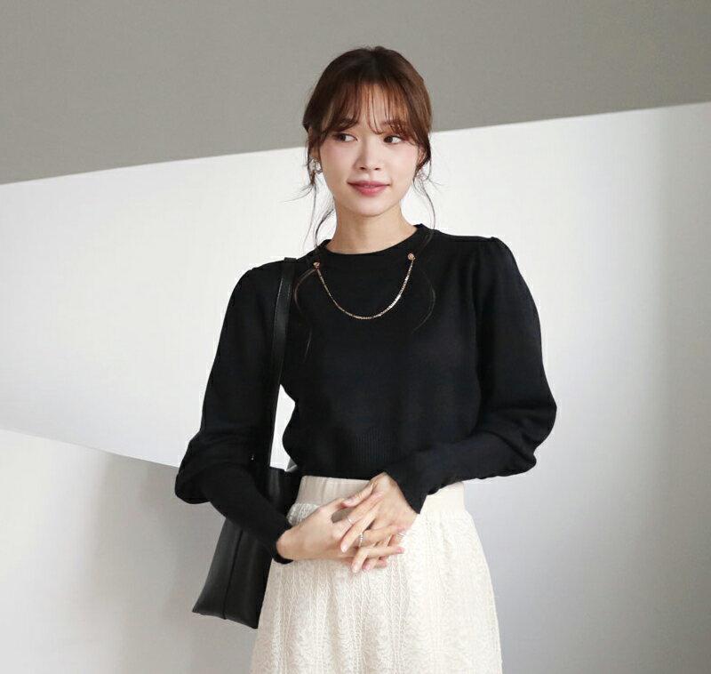 【只今10%OFF】ラウンドチェーンニット・全4色・b65309 レディース 【tops】【トップス ニット ニットトップス 長袖 単色 無地 シンプル カジュアル パフスリーブ パフ袖 秋 冬 韓国 ファッション】【ハイホリHIHOLLI】