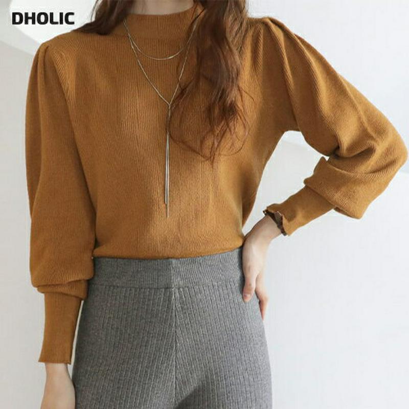 【只今10%OFF】ハーフネックパフニット・全4色・b65310 レディース 【tops】【トップス ニット ニットトップス パフスリーブ パフ袖 単色 無地 シンプル ハーフネック カジュアル ボリューム 秋 冬 韓国 ファッション】【ハイホリHIHOLLI】