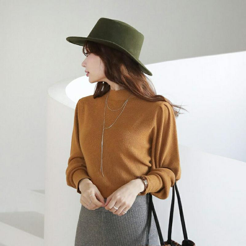 【只今10%OFF】ハーフネックパフニット・全4色・b65310 レディース 【tops】【トップス ニット ニットトップス パフスリーブ パフ袖 単色 無地 シンプル ハーフネック カジュアル ボリューム 秋 冬 韓国 ファッション】【ハイホリHIHOLLI】