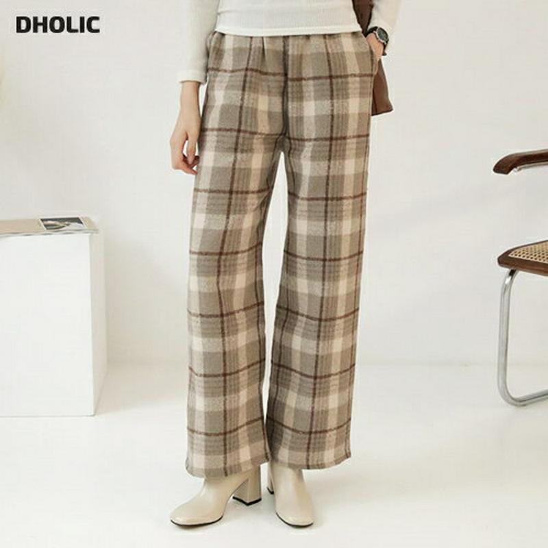 【只今10%OFF】チェックワイドパンツ・全2色・t56323 レディース 【pt】【韓国 ファッション ボトムス パンツ ロング ワイド ストレート ウエストゴム ルーズ パターン 柄 タータンチェック レトロ ビンテージ カジュアル 秋 冬】