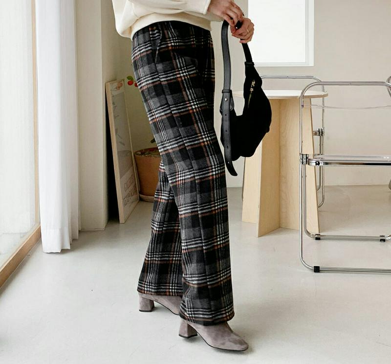 【只今10%OFF】チェックワイドパンツ・全2色・t56323 レディース 【pt】【韓国 ファッション ボトムス パンツ ロング ワイド ストレート ウエストゴム ルーズ パターン 柄 タータンチェック レトロ ビンテージ カジュアル 秋 冬】