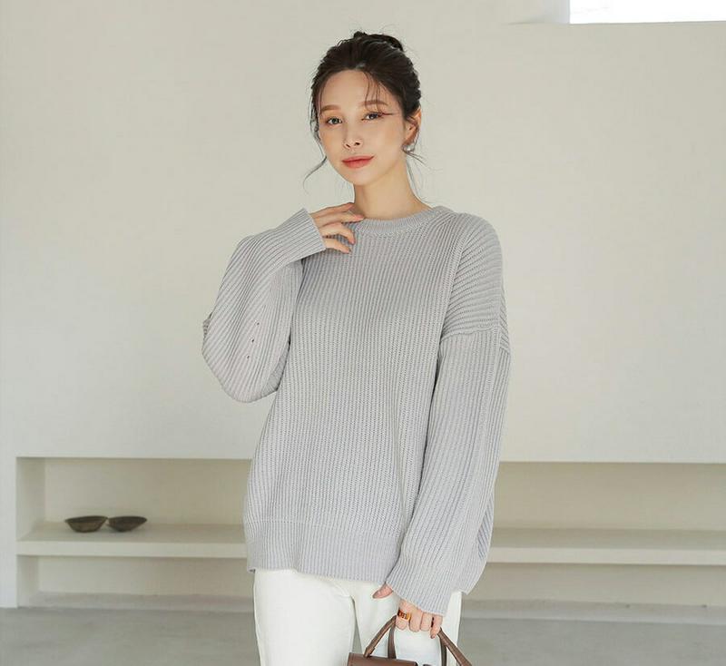 【只今10%OFF】ラウンドネックニット・全4色・t65272 レディース 【tops】【トップス ニット ニットトップス 長袖 ラウンドネック 単色 無地 シンプル カジュアル ラフ ベーシック 秋 冬韓国 ファッション】【ハイホリHIHOLLI】