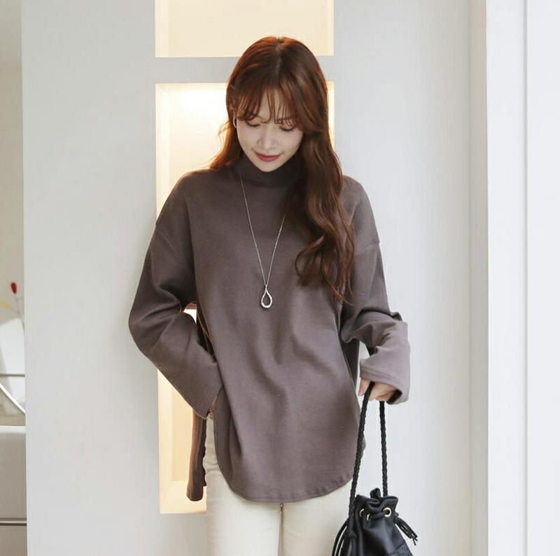 【只今10%OFF】ハイネックアンバランスTシャツ・全4色・t65367 レディース 【tops】【トップス Tシャツ 長袖 単色 無地 シンプル カジュアル アンバランス ハイネック カジュアル ラフ 秋 冬 韓国 ファッション】【ハイホリHIHOLLI】