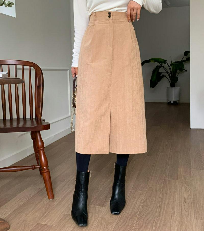 【只今10%OFF】ツーボタンタックスカート・全3色・t64575 レディース 【sk】【韓国 ファッション ボトムス スカート ロング ミモレ丈 Hライン 無地 スリット ハイウエスト 大人 カジュアル 秋 冬】