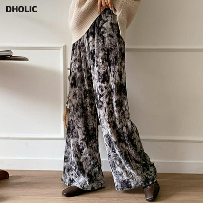 【只今10%OFF】ベロアパターンパンツ・全3色・t64571 レディース 【pt】【韓国 ファッション ボトムス パンツ ロング ワイド フルレングス 10分丈 十分丈 ウエストゴム パターン 柄 タイダイ風 ユニーク カジュアル 秋 冬】