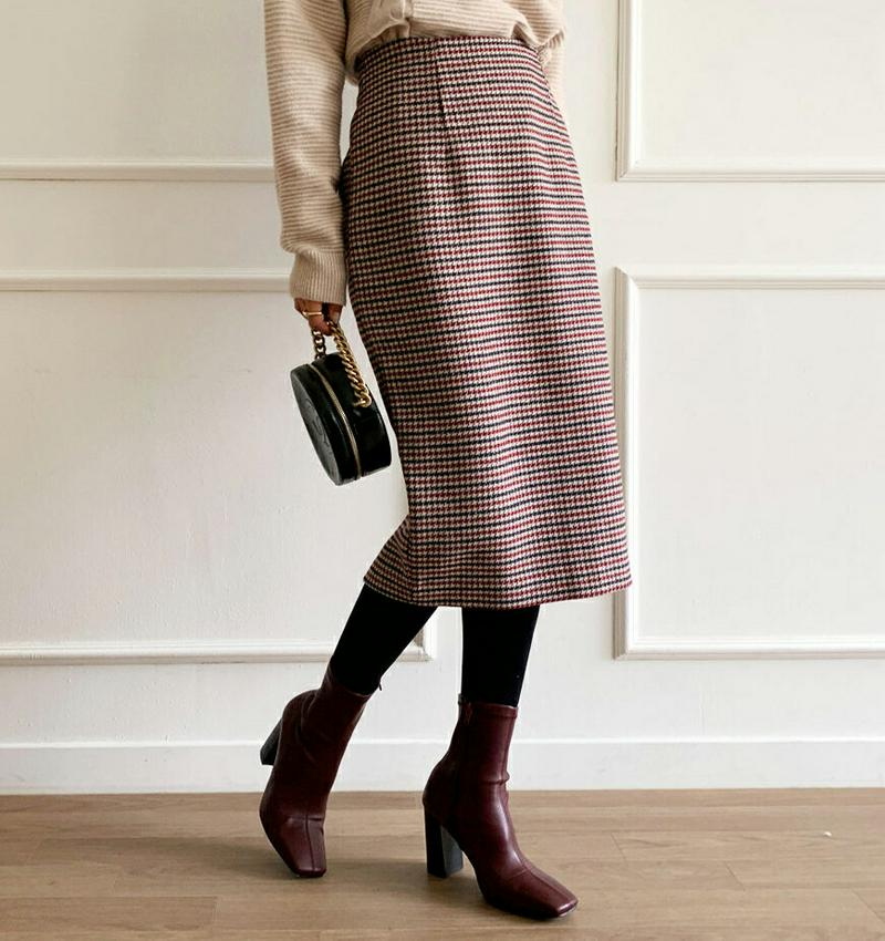 ハウンドトゥースペンシルスカート・全2色・b64580 レディース 【sk】【韓国 ファッション ボトムス スカート ロング ミモレ丈 Hライン パターン 柄 千鳥柄 千鳥 レトロ ビンテージ カジュアル 秋 冬】