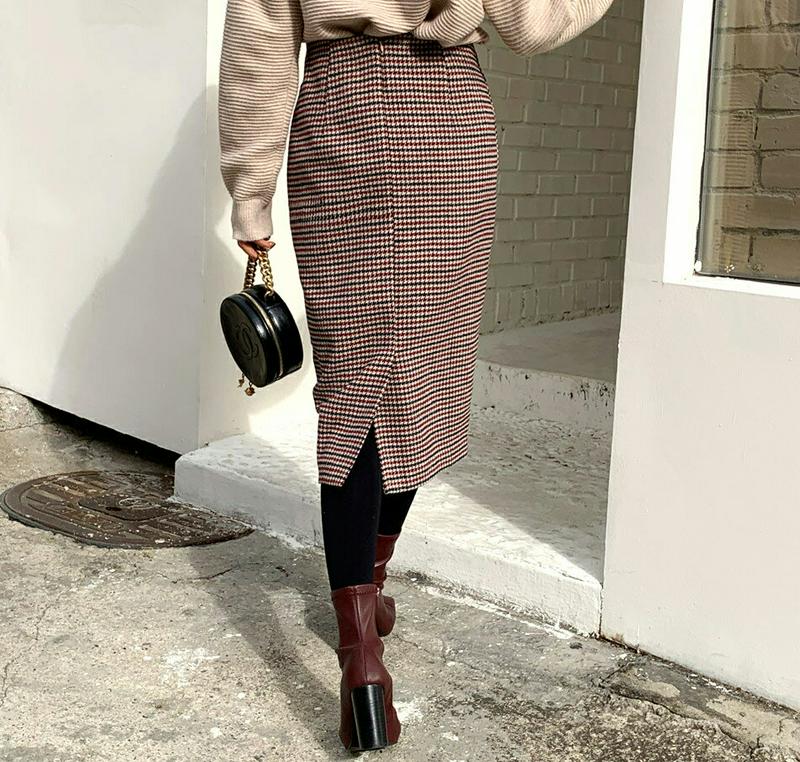 ハウンドトゥースペンシルスカート・全2色・b64580 レディース 【sk】【韓国 ファッション ボトムス スカート ロング ミモレ丈 Hライン パターン 柄 千鳥柄 千鳥 レトロ ビンテージ カジュアル 秋 冬】