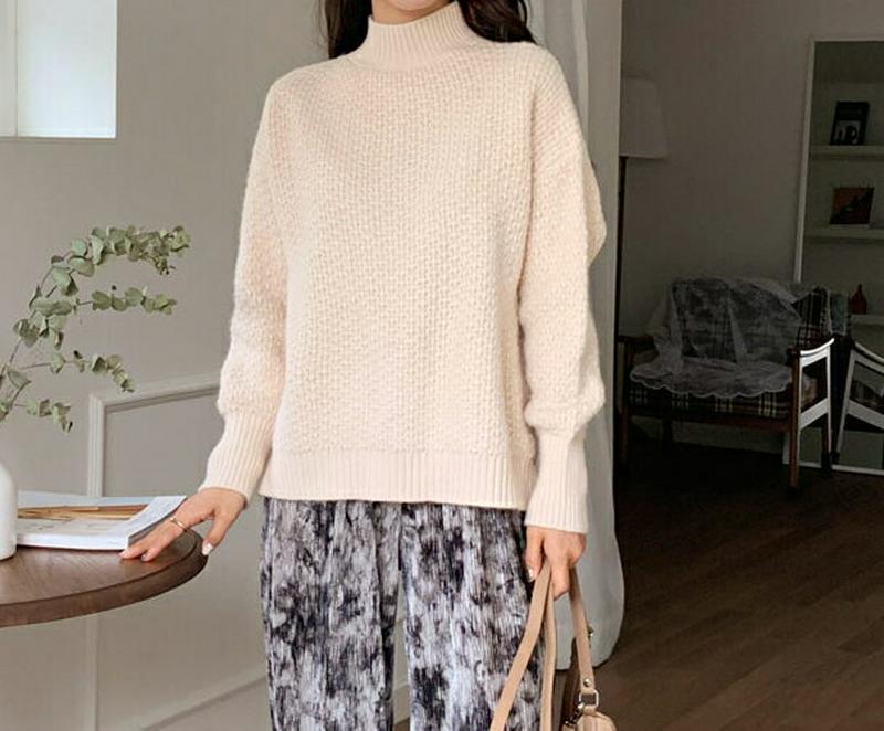 【只今10%OFF】ツイストハイネックニット・全3色・b64570 レディース 【tops】【韓国 ファッション トップス ニット ハーフネック 長袖 ロングスリーブ ドロップショルダー ルーズ ゆったり 体型カバー オーバーサイズ お尻カバー メランジ カジュアル 秋 冬】