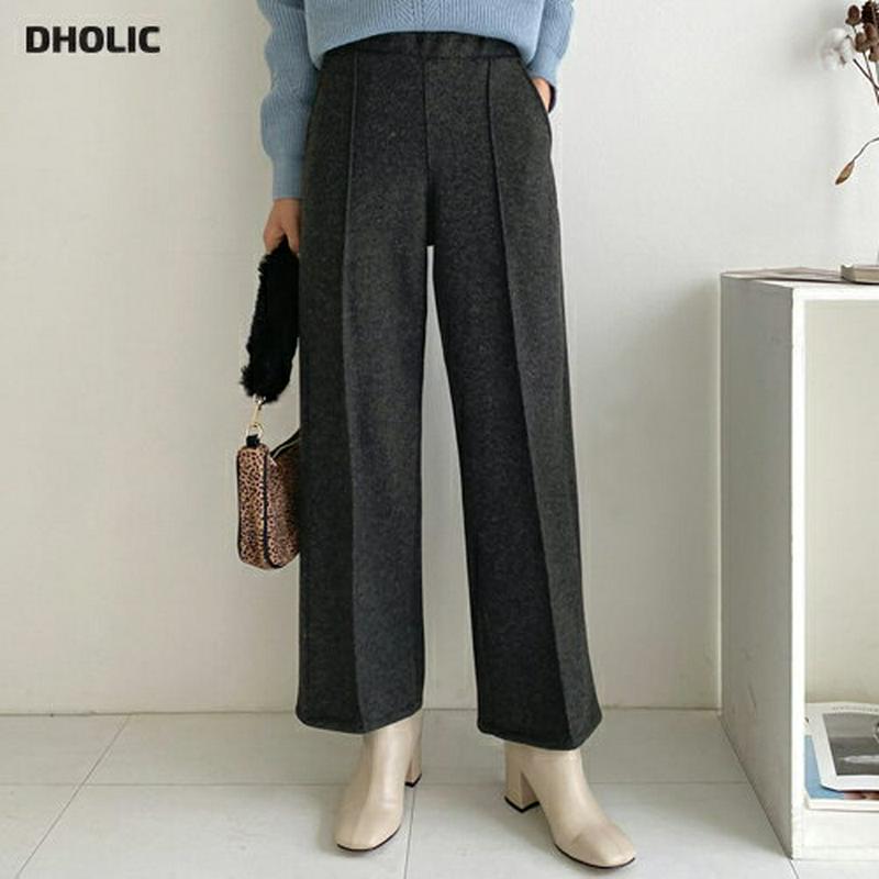 【只今10%OFF】ニットセンタープレスパンツ・全3色・b64594 レディース 【pt】【韓国 ファッション ボトムス パンツ ロング ワイド ストレート ウエストゴム 無地 大人 カジュアル 秋 冬】