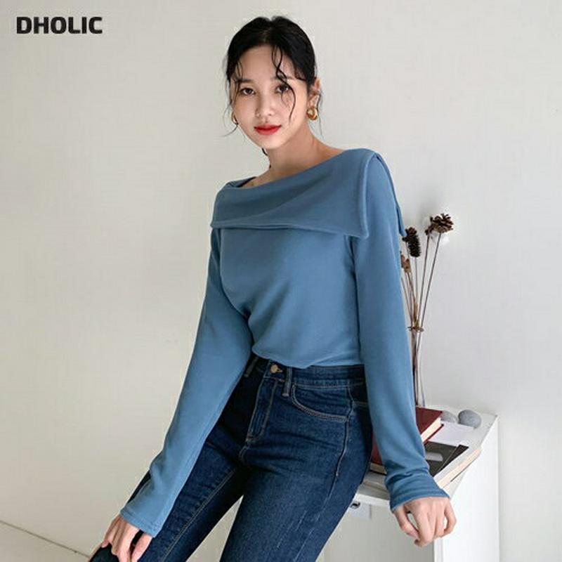 【只今10%OFF】ネックディテールTシャツ・全3色・b64576 レディース 【tops】【韓国 ファッション トップス Tシャツ カットソー 長袖 ロングスリーブ デコルテ 襟コンシャス 無地 セクシー フェミニン 上品 大人 カジュアル 秋 冬】