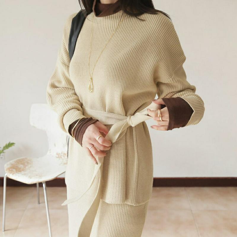 【只今10%OFF】ストラップ付ニット&スカートSET・全1色・65525 レディース 【ops】【セットアップ トップス ニット ニットトップス ニットアップ setup スカート ニットスカート ウエストゴム 単色 無地 秋 冬 韓国 ファッション】【ハイホリHIHOLLI】