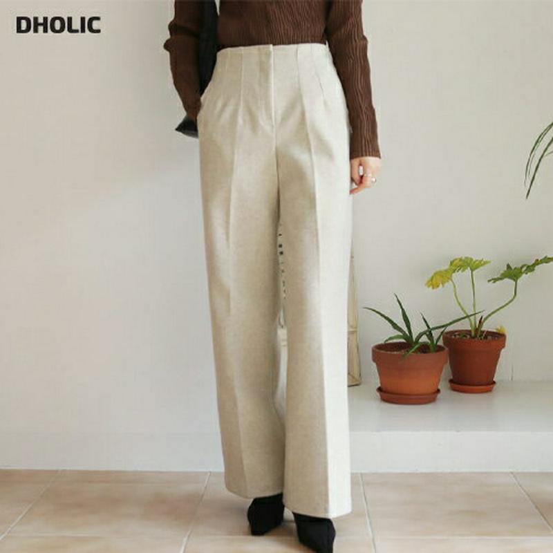 【只今10%OFF】プレスラインスラックス・全3色・b65535 レディース 【pt】【スラックス パンツ ズボン ロングパンツ 単色 無地 シンプル オフィスカジュアル きれいめ ワイド プレスライン 秋 冬 韓国 ファッション】【ハイホリHIHOLLI】