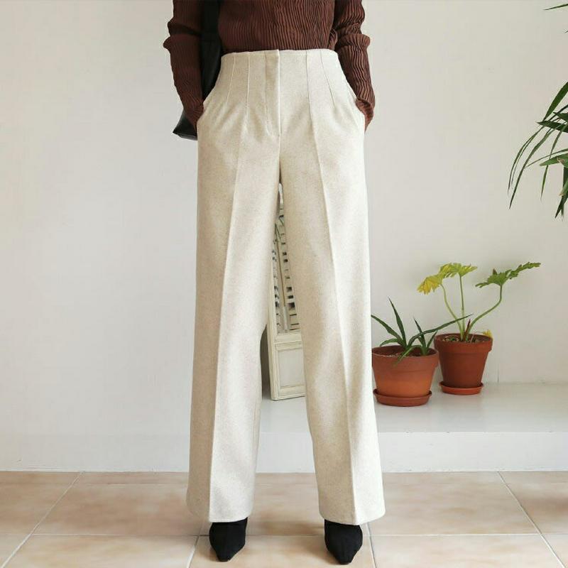 【只今10%OFF】プレスラインスラックス・全3色・b65535 レディース 【pt】【スラックス パンツ ズボン ロングパンツ 単色 無地 シンプル オフィスカジュアル きれいめ ワイド プレスライン 秋 冬 韓国 ファッション】【ハイホリHIHOLLI】