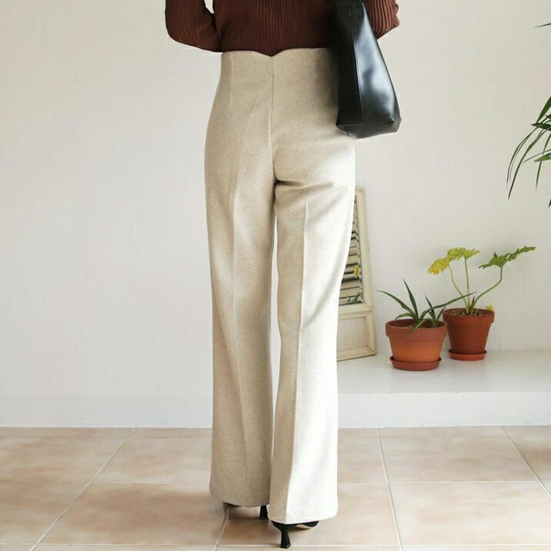 【只今10%OFF】プレスラインスラックス・全3色・b65535 レディース 【pt】【スラックス パンツ ズボン ロングパンツ 単色 無地 シンプル オフィスカジュアル きれいめ ワイド プレスライン 秋 冬 韓国 ファッション】【ハイホリHIHOLLI】