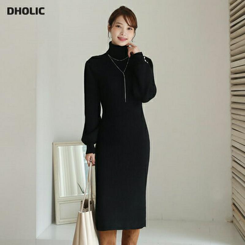 【只今10%OFF】パールスリーブリブワンピース・全3色・65526 レディース 【ops】【ワンピース ロング ロングワンピース 長袖 パール リブ リブワンピース タートルネック タートル Hライン ニット ニットワンピース 大人 秋 冬 韓国 ファッション】【ハイホリHIHOLLI】