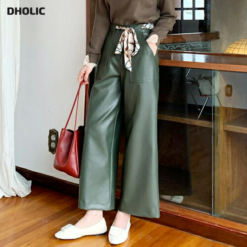 【只今10%OFF】裏起毛スカーフ付レザー調パンツ・全3色・b65536 レディース 【pt】【パンツ ズボン ロングパンツ ワイド ワイドパンツ レザー スカーフ 裏起毛 単色 無地 大人 シンプル かっこいい 秋 冬 韓国 ファッション】【ハイホリHIHOLLI】