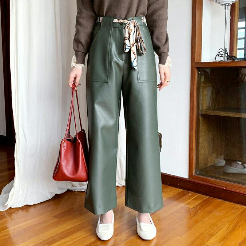 【只今10%OFF】裏起毛スカーフ付レザー調パンツ・全3色・b65536 レディース 【pt】【パンツ ズボン ロングパンツ ワイド ワイドパンツ レザー スカーフ 裏起毛 単色 無地 大人 シンプル かっこいい 秋 冬 韓国 ファッション】【ハイホリHIHOLLI】