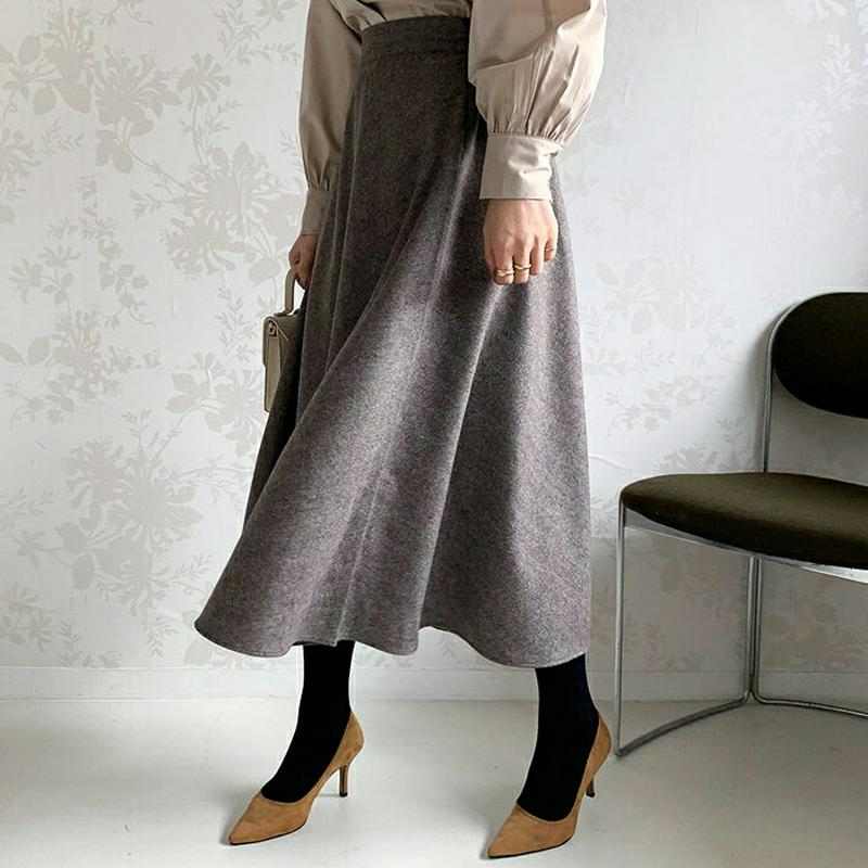 【只今10%OFF】ヘリンボーンフレアスカート・全2色・b65540 レディース 【sk】【スカート ロング ロングスカート フレア フレアスカート ヘリンボーン 大人 シック 秋 冬 韓国 ファッション】【ハイホリHIHOLLI】