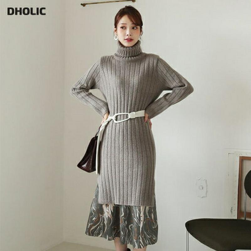 【只今10%OFF】リブスリットワンピース・全4色・b65528 レディース 【ops】【ワンピース ミディ丈 ミディワンピース 長袖 リブ スリット タートルネック タートル 単色 無地 シンプル カジュアル スリット ラフ 秋 冬 韓国 ファッション】【ハイホリHIHOLLI】