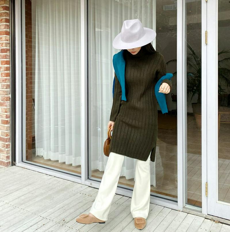 【只今10%OFF】リブスリットワンピース・全4色・b65528 レディース 【ops】【ワンピース ミディ丈 ミディワンピース 長袖 リブ スリット タートルネック タートル 単色 無地 シンプル カジュアル スリット ラフ 秋 冬 韓国 ファッション】【ハイホリHIHOLLI】