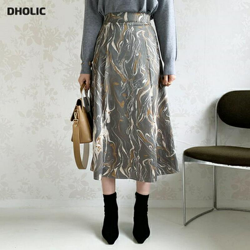 【只今10%OFF】マーブリングサテンスカート・全2色・b65539 レディース 【sk】【スカート ミディ丈 ミディスカート サテン サテンスカート マーブル 総柄 モダン 上品 フレア フレアスカート 秋 冬 韓国 ファッション】【ハイホリHIHOLLI】
