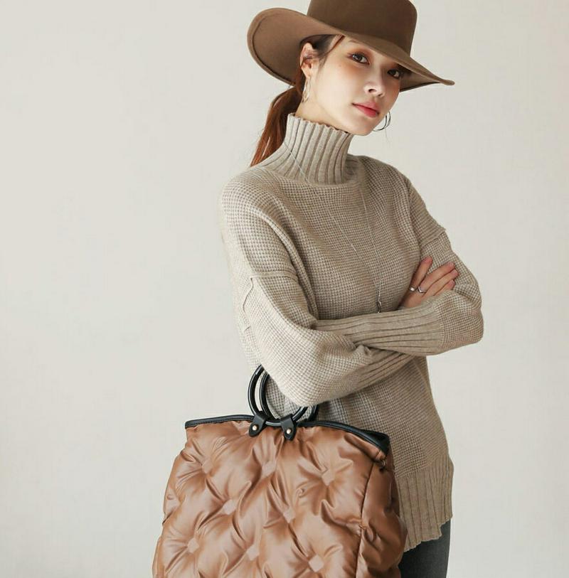 【只今10%OFF】ハイネックワッフルニット・全5色・t65522 レディース 【tops】【トップス ニット ニットトップス 長袖 ハイネック ワッフルニット 単色 無地 シンプル カジュアル ラフ アンバランス スリット 秋 冬 韓国 ファッション】【ハイホリHIHOLLI】