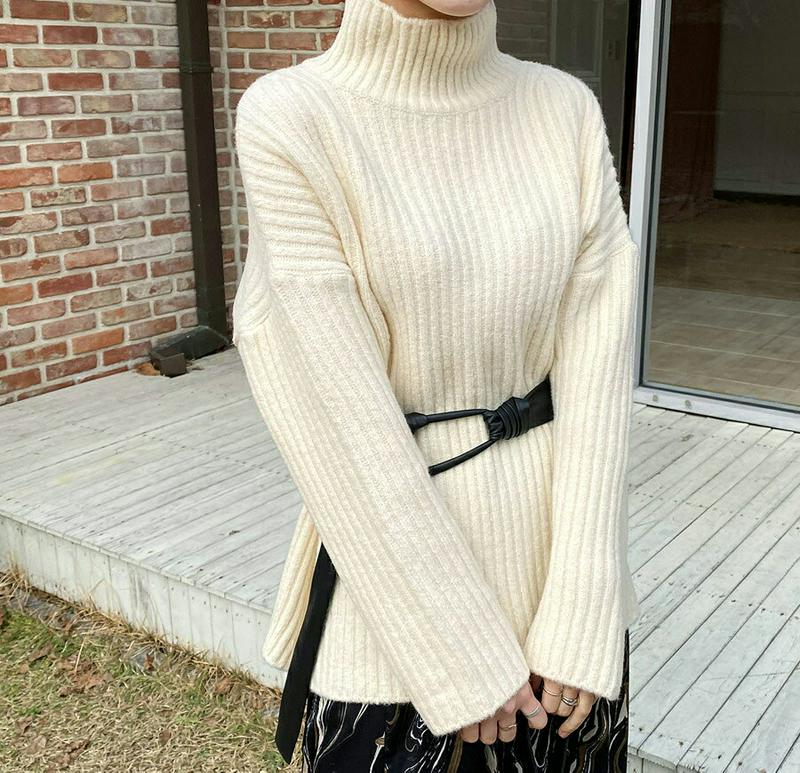 【只今10%OFF】リブハイネックニット・全4色・b65523 レディース 【tops】【トップス ニット ニットトップス 長袖 ハイネック リブニット リブ 単色 無地 シンプル カジュアル スリット 秋 冬 韓国 ファッション】【ハイホリHIHOLLI】