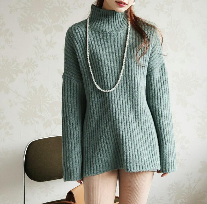 【只今10%OFF】リブハイネックニット・全4色・b65523 レディース 【tops】【トップス ニット ニットトップス 長袖 ハイネック リブニット リブ 単色 無地 シンプル カジュアル スリット 秋 冬 韓国 ファッション】【ハイホリHIHOLLI】
