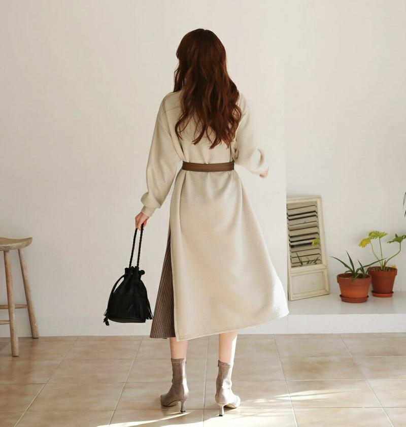 【只今10%OFF】起毛ツイストネックワンピース・全3色・b65624 レディース 【ops】【ワンピース ロング ロングワンピース 長袖 起毛 ツイスト ハイネック タートルネック タートル プリーツ サイドプリーツ 上品 秋 冬 韓国 ファッション】【ハイホリHIHOLLI】