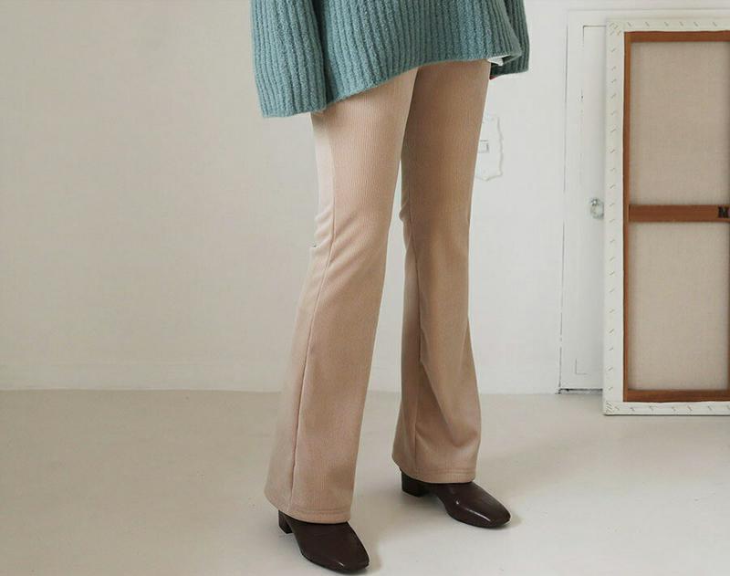 裏起毛リブブーツカットパンツ・全3色・t65534 レディース 【pt】【パンツ ズボン ロングパンツ ボトムス ブーツカット リブ リブパンツ 単色 無地 シンプル カジュアル ウエストゴム ラフ 裏起毛 冬 韓国 ファッション】【ハイホリHIHOLLI】