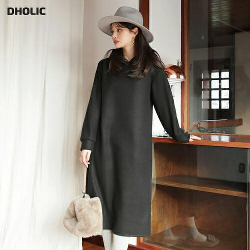 【只今10%OFF】フードワンピース・全3色・t65529 レディース 【ops】【ワンピース ロング ロングワンピース フード フーディ 長袖 単色 無地 シンプル カジュアル ラフ ベーシック 秋 冬 韓国 ファッション】【ハイホリHIHOLLI】