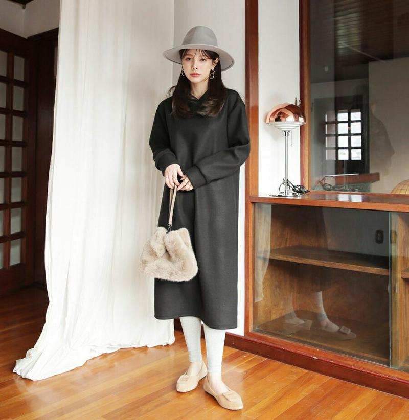 【只今10%OFF】フードワンピース・全3色・t65529 レディース 【ops】【ワンピース ロング ロングワンピース フード フーディ 長袖 単色 無地 シンプル カジュアル ラフ ベーシック 秋 冬 韓国 ファッション】【ハイホリHIHOLLI】