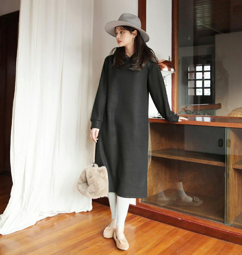 【只今10%OFF】フードワンピース・全3色・t65529 レディース 【ops】【ワンピース ロング ロングワンピース フード フーディ 長袖 単色 無地 シンプル カジュアル ラフ ベーシック 秋 冬 韓国 ファッション】【ハイホリHIHOLLI】