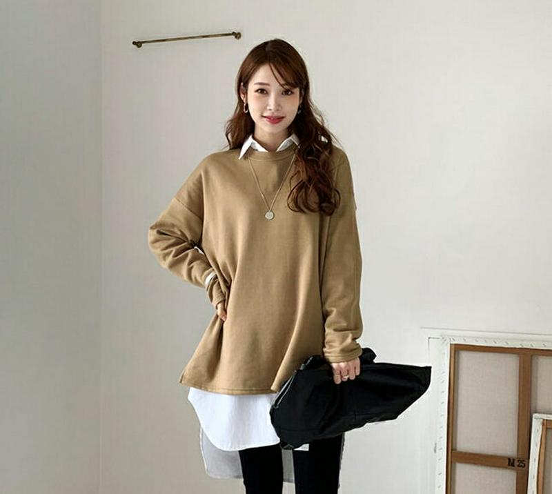 【只今10%OFF】裏起毛スリットTシャツ・全6色・t65512 レディース 【tops】【トップス Tシャツ 長袖 ロンT 無地T 単色 無地 スリット 裏起毛 シンプル カジュアル ラフ 冬 韓国 ファッション】【ハイホリHIHOLLI】