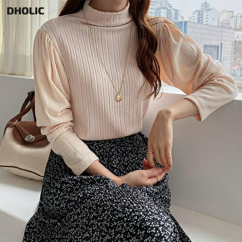 【只今10%OFF】コントラストハーフネックニット・全4色・t65334 レディース 【tops】【トップス ニット ニットトップス 長袖 ハーフネック コントラスト フェミニン かわいい 秋 冬 韓国 ファッション】【ハイホリHIHOLLI】