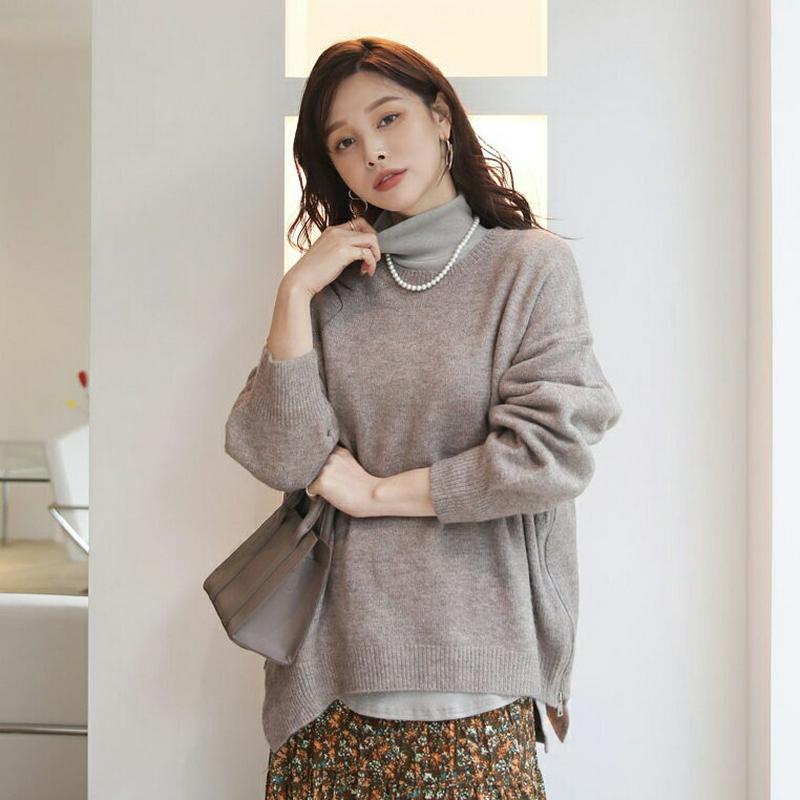 【只今10%OFF】サイドジップニット・全3色・b65362 レディース 【tops】【トップス ニット ニットトップス 長袖 単色 無地 シンプル カジュアル ラフ アンバランス 秋 冬 韓国 ファッション】【ハイホリHIHOLLI】