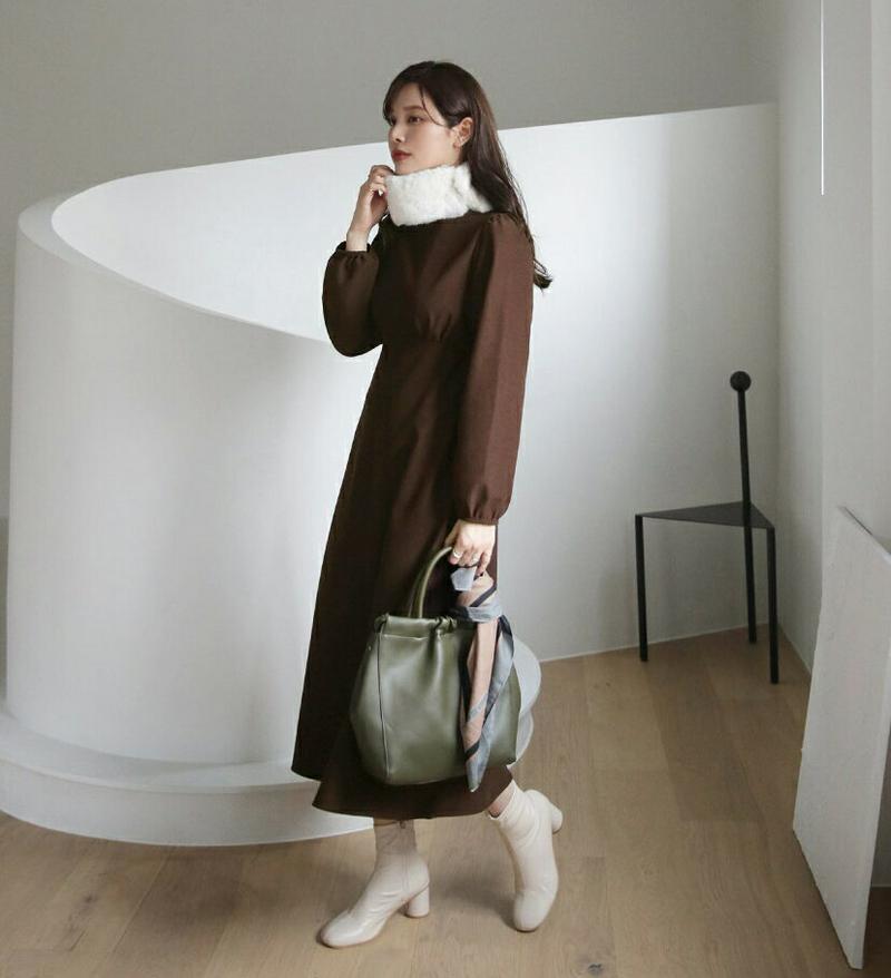 【只今10%OFF】ラウンドフレアワンピース・全4色・t65375 レディース 【ops】【ワンピース ロング ロングワンピース 長袖 フレア フレアワンピース 単色 無地 シンプル カジュアル ギャザー 秋 冬 韓国 ファッション】【ハイホリHIHOLLI】