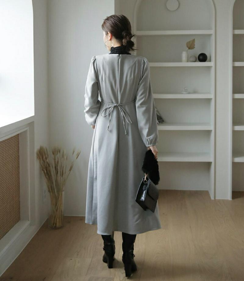 【只今10%OFF】ラウンドフレアワンピース・全4色・t65375 レディース 【ops】【ワンピース ロング ロングワンピース 長袖 フレア フレアワンピース 単色 無地 シンプル カジュアル ギャザー 秋 冬 韓国 ファッション】【ハイホリHIHOLLI】