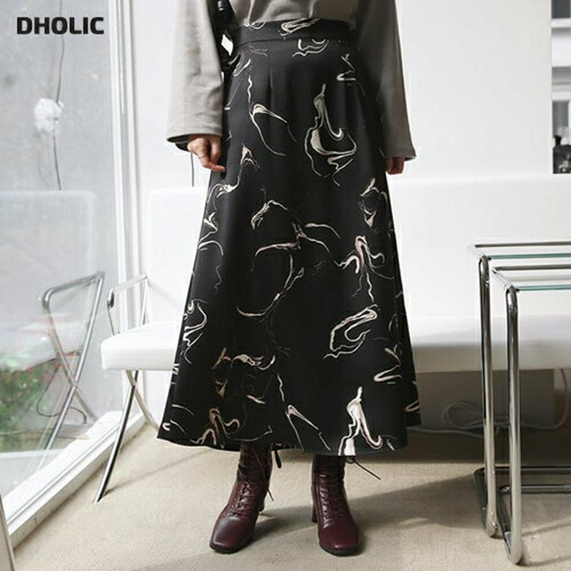 【只今10%OFF】マーブリングサテンスカート・全2色・t65390 レディース 【sk】【スカート ロング ロングスカート サテン マーブル 総柄 カジュアル ナチュラル ラフ 秋 冬 韓国 ファッション】【ハイホリHIHOLLI】