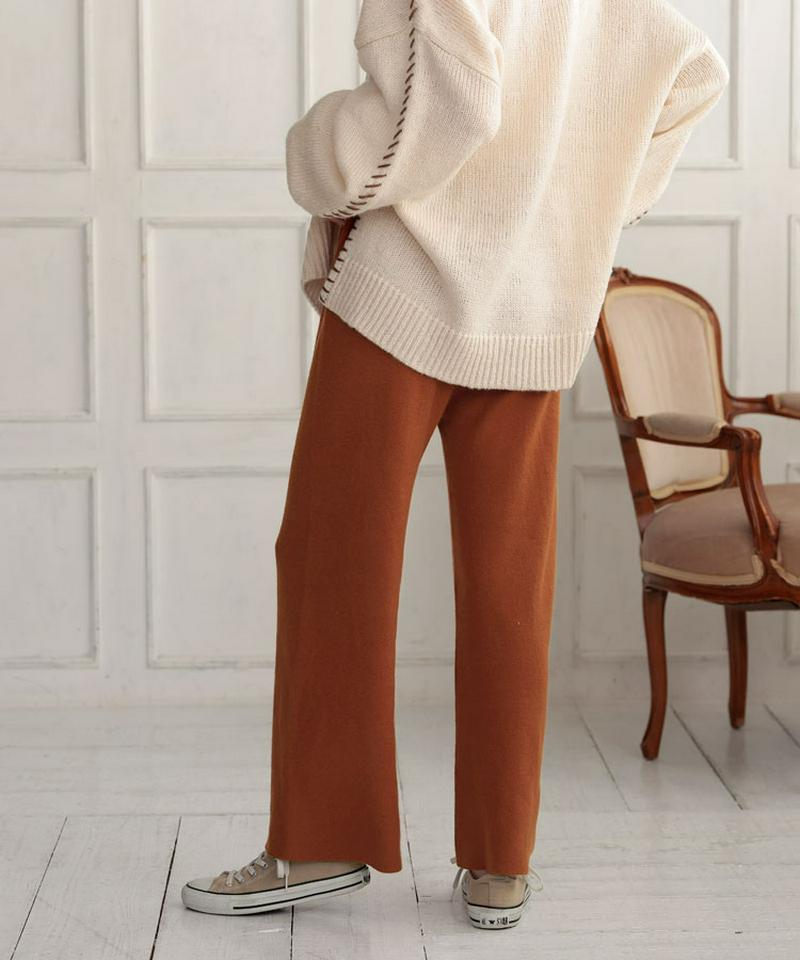 【お買物マラソンクーポン配布中】パンツ レディース ボトムス 冬 ニットパンツ ロングパンツ ワイドパンツ ゆったり ウエストゴム 体型カバー センターシームニットパンツ 無地 DONOBAN｜ハイウエスト 美脚効果 脚長効果 ストレッチ ドノバン