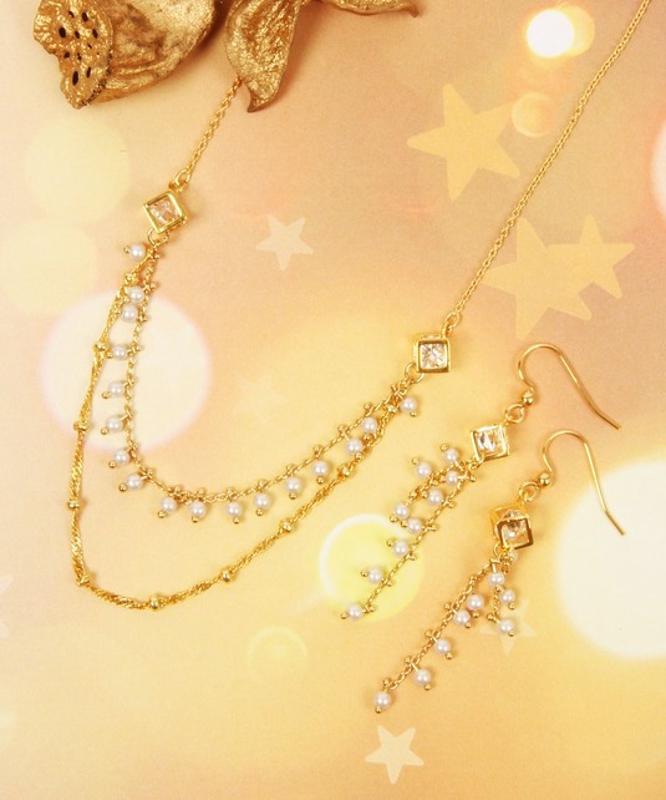 【セットで自分へのご褒美に】K14GF ガラス＆パールネックレス＆ピアス