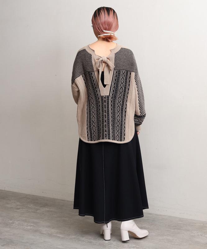△○ラム/Ny ジャガードニットバックリボンプルオーバー（cardo fabrica）