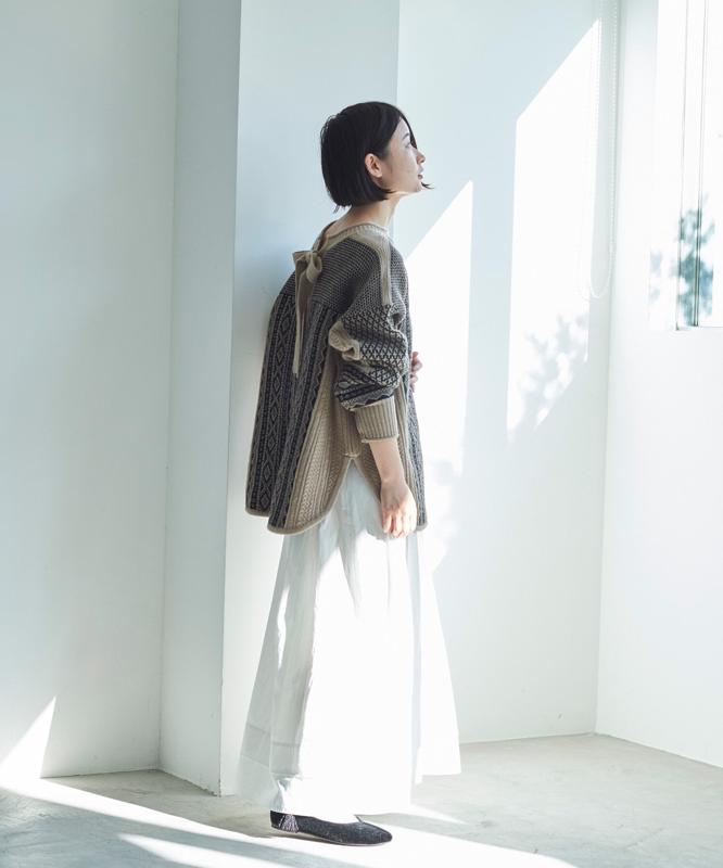 △○ラム/Ny ジャガードニットバックリボンプルオーバー（cardo fabrica）