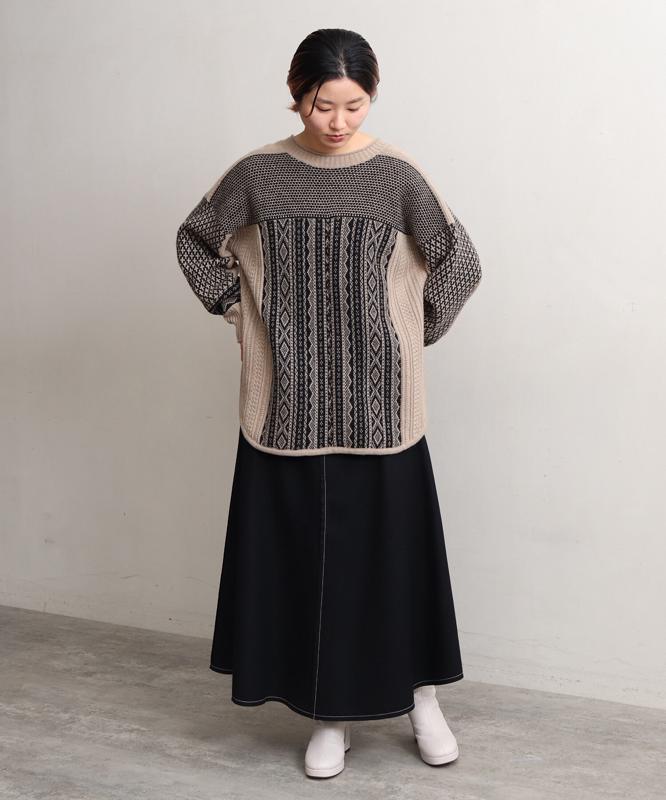 △○ラム/Ny ジャガードニットバックリボンプルオーバー（cardo fabrica）